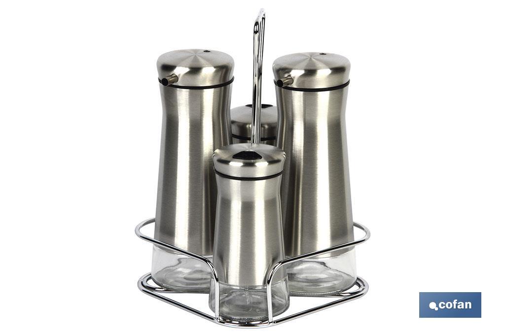 Set de aceiteras de 4 piezas Modelo Picual | Capacidad: 2 piezas de 230 ml y 2 piezas de 120 ml | Acero Inoxidable